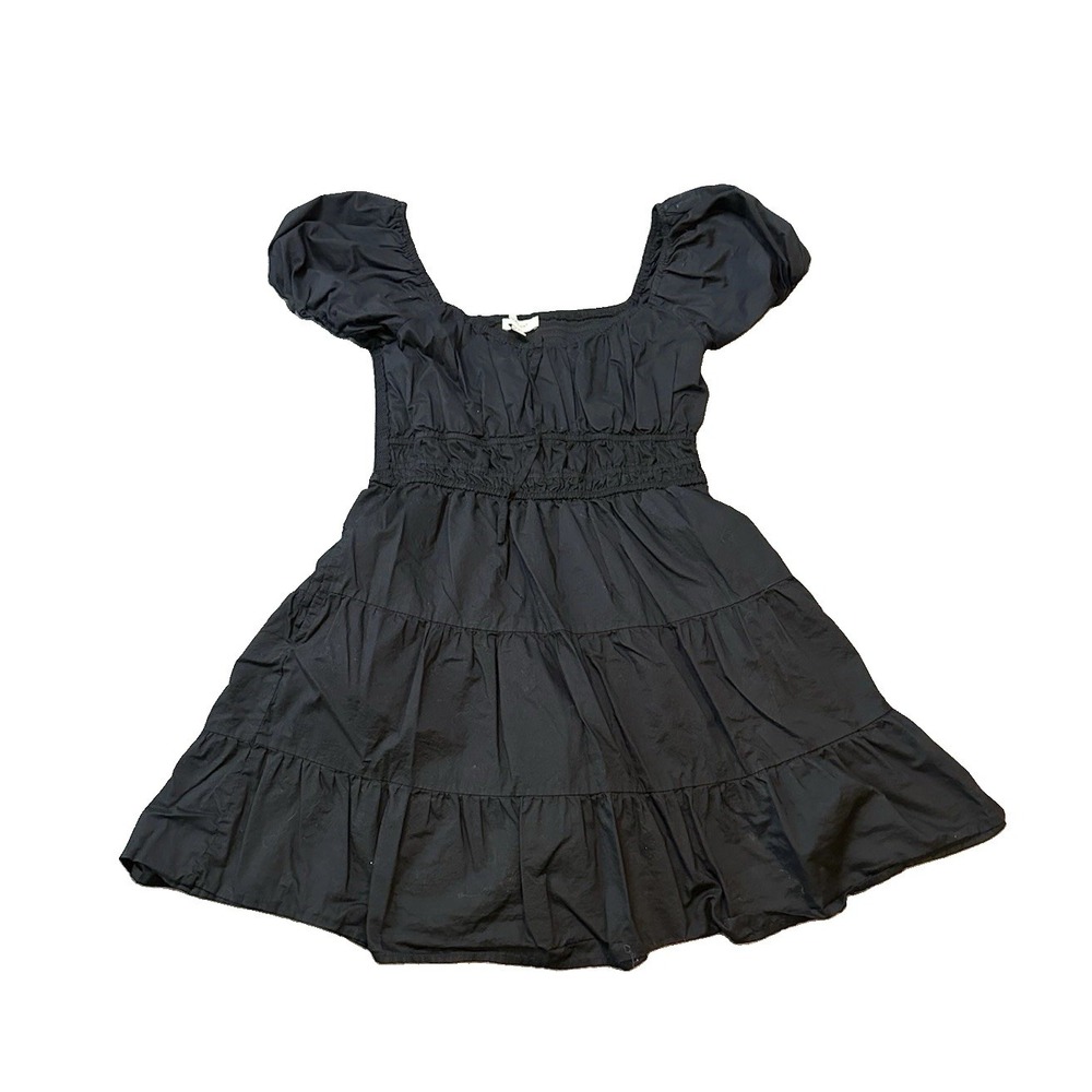Milkmaid Peasant Francescas Black Smocked Tiered Womens Dress M Festival Boho